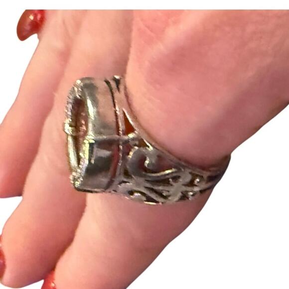Vintage 925 Sterling Silver Carnelian Ring Filigree Boho Statement SZ.8 Courage - Picture 10 of 16